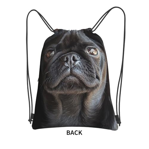 Drawstring Backpack Resistant Sackpack Cute Black Pug Dog Sports Gym Bag String Bag for Women Men4