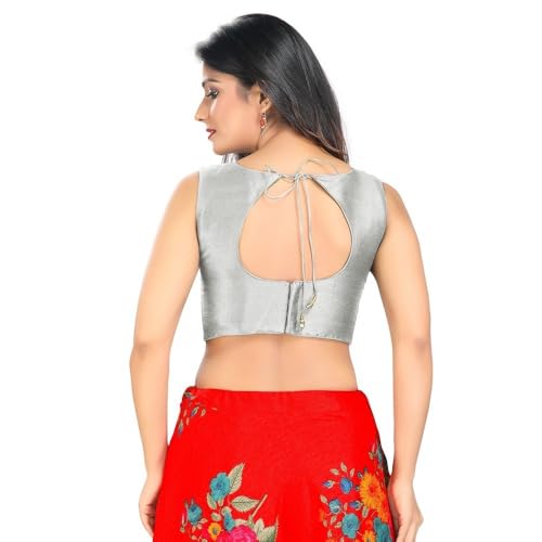 Image of Vamas Women's Silk Solid Sleeveless Readymade Saree Blouse (VFJ-45)