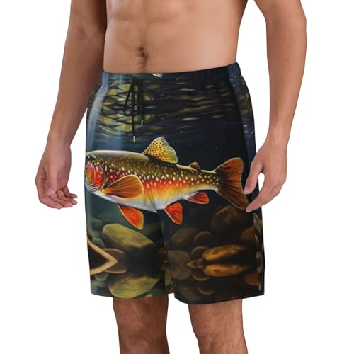 Brook Trout Fishing Wave Print Men's Beach Pants Lightweight Quick-Dry Swim Pants with Mesh Lining for Men2