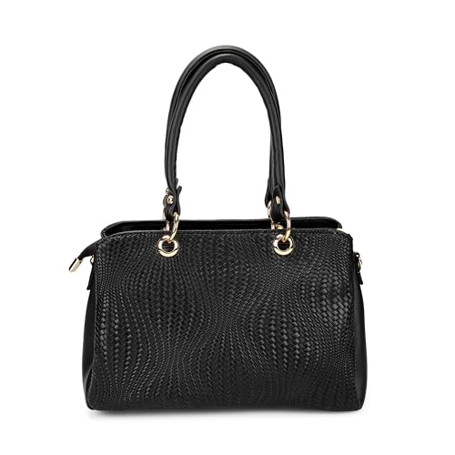 Image of Mochi Women Black Casual PVC Soft Body Zipper closure Solid Satchels with 1 Pocket and 3 compartments