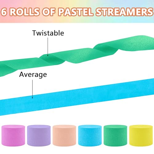 Image of Pastel Rainbow Crepe Paper Streamers Party Decorations, 6 Rolls, 738 Ft
