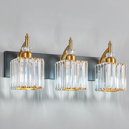 BBLLWJ Modern Bathroom Vanity Light 3-Light Black and Gold Crystal Light Fixtures Over Mirror for Bathroom Wall Sconce by BBLLWJ - Used condition - US$99.87