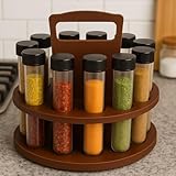 Porta Temperos em MDF com Alça, Organizador para 10 Tubetes, Preto, 18x20cm, Corte a Laser (Madeira)