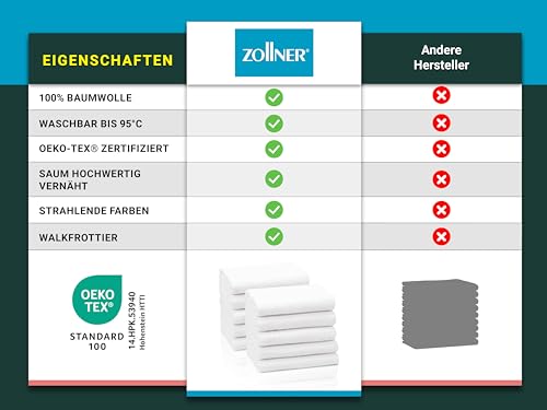 ZOLLNER 10er Set Handtücher in 50x100 cm - saugstarke und weiche Duschtücher in weiß - mit praktischem Aufhänger - waschbar bis 95°C - Baumwolle - Hotelqualität