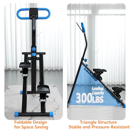 Image of Stair Stepper for Home Gym Exercise, Vertical Climber Exercise Machine for Full Body Workout, Compact Folding Cardio Exercise Climber with Adjustable Handlebar (Blue)