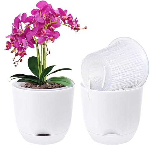 QCQHDU 2 Pack 5.7Inch Orchid Pots with Holes for Repotting,