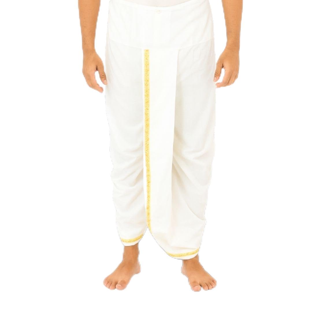 Readymade Men’s Cotton Dhoti Pants | Stitched Dhoti for Men & Boys | Wedding, Festival, Puja Wear | Veshti Dhotar Pancha Mundu with Golden Border, nada