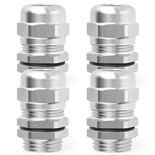 QCQIANG 4PCS NPT 1/4" Nickel-Plated Copper Waterproof Cable Gland, Adjustable 3-6.5mm Cable Gland Protectors