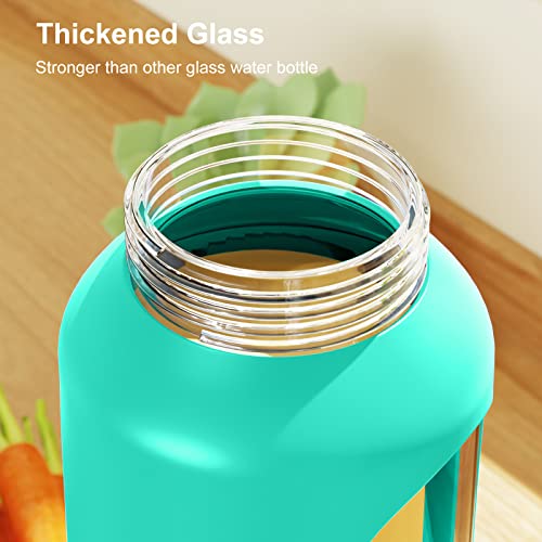 Glass Water Bottles 32 Oz With Silicone Sleeve Drinking Hydration Bottles Reusable Bpa Free Borosilicate Wide Mouth Motivational Water Bottles With Daily Time Marker Spout Lid And Brush (Green) #TOP3