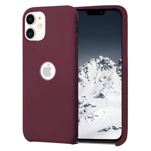 Image of VONZEE Microfiber Logo Cut Compatible for iPhone 11 Case Liquid Silicone Cases Non-Slip Full Body 4 Layer Protectives Shockproof Back with High Raised Camera Lips Wine red