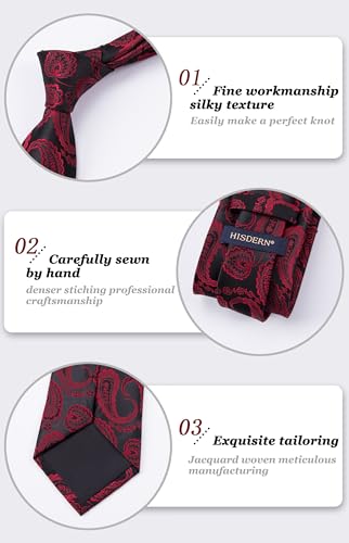 Image of HISDERN Ties for Men Paisley Tie and Pocket Square Woven Classic Floral Mens Ties Handkerchief Set Wedding Party Necktie