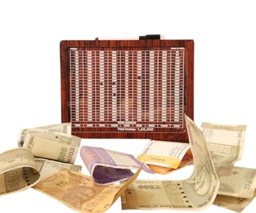 Image of Fiddlys Wooden Money Piggy Bank for 2 3 4 5 6 Years Kids, Savings Challenge Box, Cashbox,Educational Gift for Kids (Rs 1,00,000)