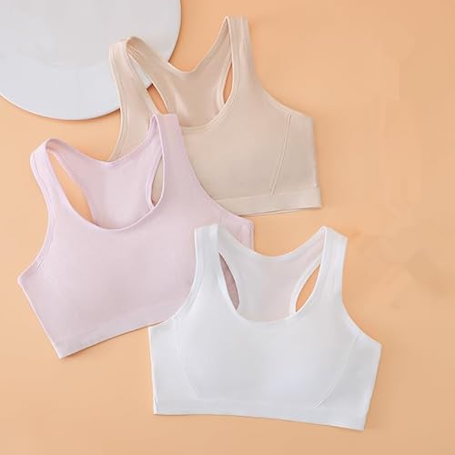 Amuhou Sutiã esportivo de algodão para meninas adolescentes com costas nadador, Rosa/branco/pele, 12