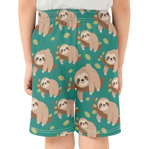 Cute Sloth Tree Branch Boys Active Basketball Shorts Lightweight Summer Sports Shorts with Pockets for Kids3