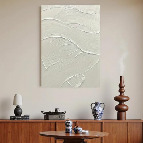 Tableau abstrait moderne pour salon chic image murale blanc crème - 2
