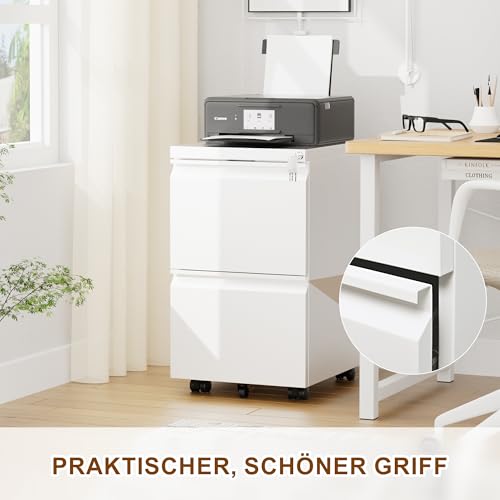 LVSTEEL Rollcontainer, Aktenschrank Abschließbar mit 4 Schlüsseln, Aktenschrank unter Schreibtisch, mit 2 Schublade, Vormontiert… – Ansicht 2
