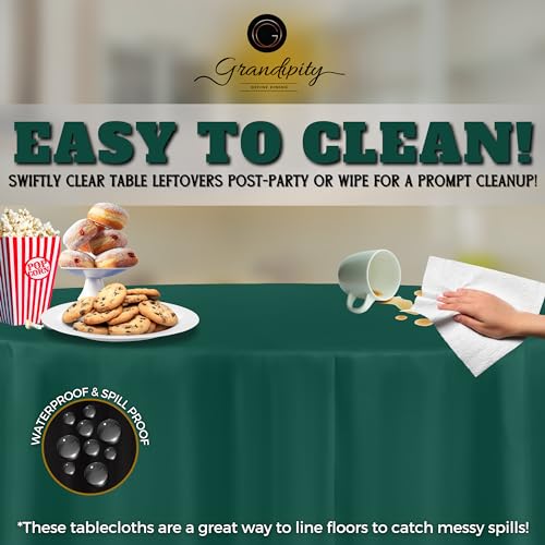 Image of Grandipity 24 Pack Premium Disposable Plastic Tablecloth 84 inch Inch Decorative Round Table Cover - Dark Green