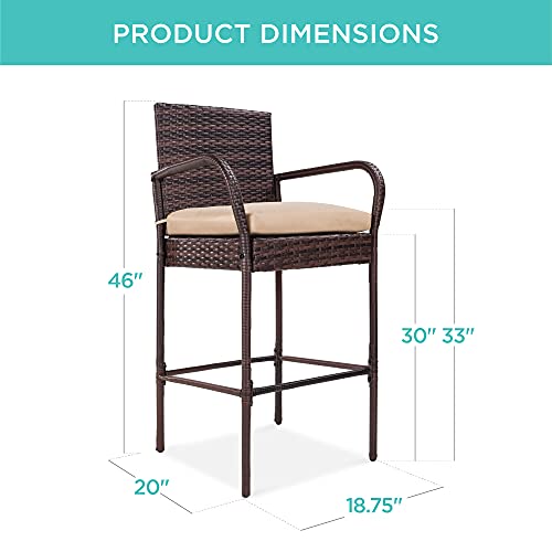 Best Choice Products SKY2543 Set Of 2 Wicker Bar Stools, Indoor Outdoor Bar Height Chairs W/Cushion, Footrests, Armrests For Backyard, Patio thumb #1