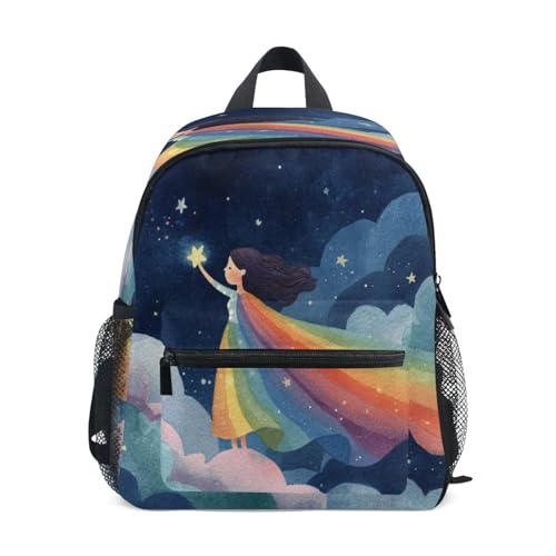 Star Girl Rainbow Toddler Backpack Kindergarten Elementary Backpack for Boys Girls Toddler Schoolbag