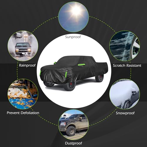 Image of DREAMIZER Car Cover Compatible with Toyota Tacoma 2016-2022 2023, Car Cover Waterproof All Weather for Automobiles, Outdoor Full Cover Rain Sun UV Protection with Six Reflective Strips