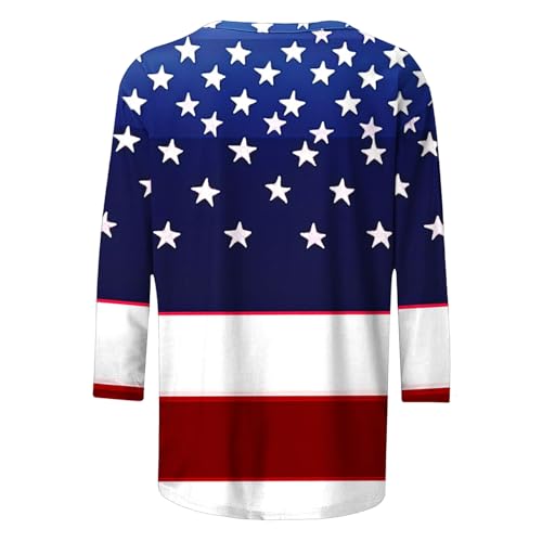 Image of Fourth of July Shirts for Women 3 /4 Sleeve Summer Tops American Flag Print T Shirt Patriotic 4th of July Shirts 2025