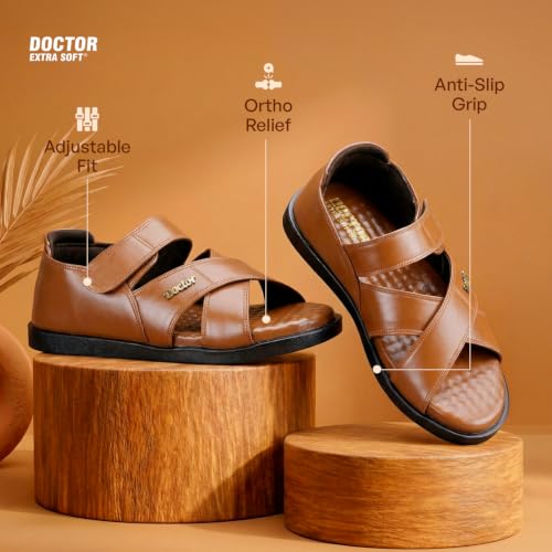 Image of DOCTOR EXTRA SOFT Orthopedic Diabetic Comfortable Dr Sole Footwear Daily Use Casual Wear Stylish Black Cushioned Adjustable Strap Sandals for Men's-Gents & Boy's L-12