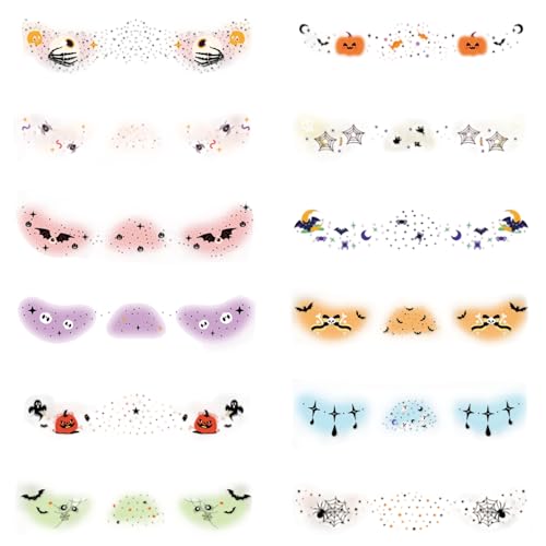 Fyrdyn Pegatina Facial De Halloween | 12 Unidades de Halloween con Diseño de Dibujos Animados,Complemento Espeluznante para Cosplay y Suministros de Fiesta para Disfraces, Brazos, Cuello,