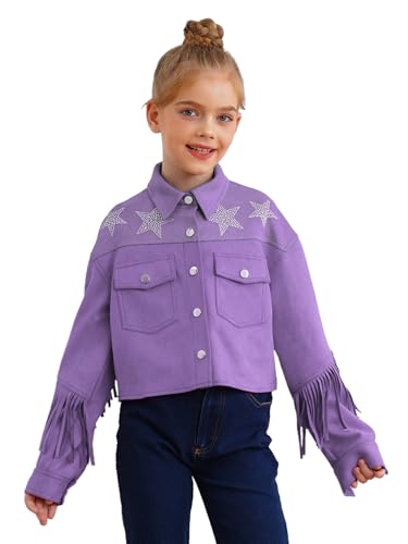 JEATHA Western Cowboy Jackets for Kids Cowgirl Long Sleeve Star Rhinestones Tassels Fringed Cardigan Coats2