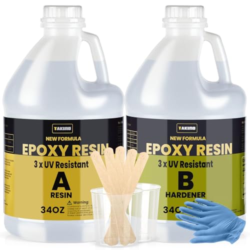 TAKIMO 68oz 3 UV Resistant Epoxy Resin Kit - Professional Non-Yellowing Resin for Coating Casting & Small Table Tops - Crystal Clear Hard as Rock 34oz+34oz