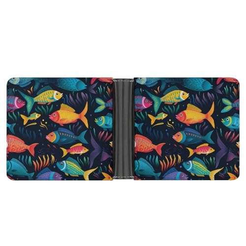 Colorful Fishes Ocean Funny Billfold Wallet Credit Card Holder Slim Passcase Pouch Purse for Men Women