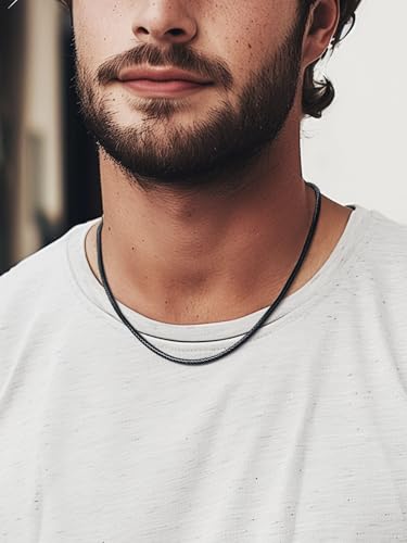 ChainsPro Men Waterproof Braided Leather Necklace Wax Rope Chain, Customize Available, 2/3mm Width, With Snap Clasp, 16”18" 20" 22" 24" 26" 28" 30"-Send Gift Box2