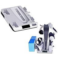Compatibilidad: el soporte de carga multifunción es compatible con PS VR2/PS5 UHD/DE, e integra funciones de refrigeración, carga y almacenamiento. Tiene las funciones de cargador PSVR2 de doble controlador, cargador PS5 de doble controlador, ventila...