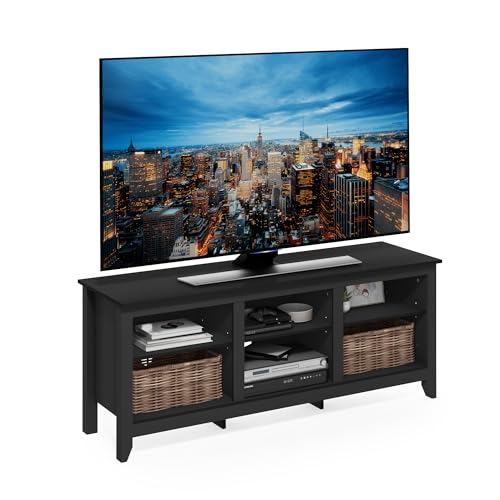 Image of Furinno Jensen TV Stand for TV up to 65 Inch, 2-Tier Black Entertainment Center, TV Console with Cable Management, for Living Room, Bedroom, Dark Americano