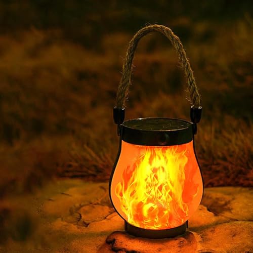 Linterna solar de llama bailando, faroles solares impermeables para exteriores con llama parpadeante, luz parpadeante alimentada por energía solar, luz parpadeante colgante, para patio, jardín, porche
