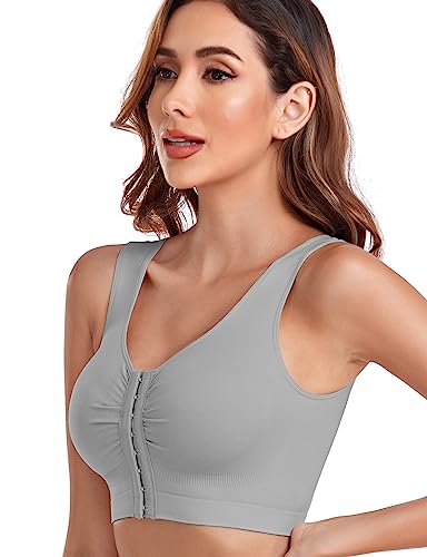 GXXGE Women's Front Closure Built Up Tank Style Comfort Workout Sports Bra Low-Impact Activity Sleep Bras Value Pack4