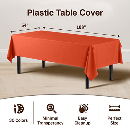 Image of Party Solids Orange Rectangular Plastic Tablecloth - 54x108 Inch, Pack of 24