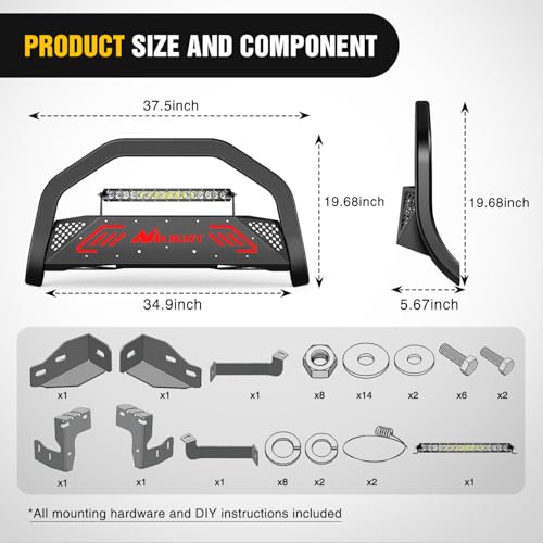 Image of Nilight Bull Bar with Light Bar&License Plate Hole Compatible with Toyota Tundra 2022 2023 2024 Truck Brush Guard, Front Bumper Push Bar w /Grille Skid Plate Light Mount