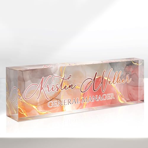 Image of Custom Name Plate for Desk, Desk Name Plate Personalized, Office Decor for Women Men, Acrylic Desktop Accessories, Office Appreciation Gifts for Boss Social Workers Nurse Teacher Employee (Gold /Pink)