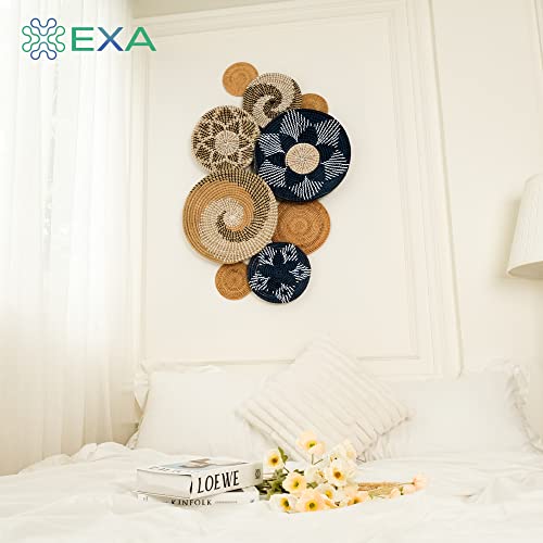 Exa Set Of 9 Hanging Woven Wall Basket Decor Canna Rustic Round Decorative Large Wall Decor - Handmade Seagrass Baskets - Rattan Wall Art, Flat Wicker Woven Basket Wall Decors For Boho Farmhouse #TOP6
