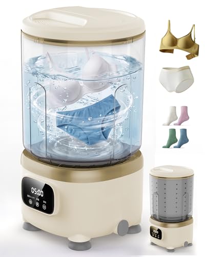FUSSOP 全自動ミニ洗濯機【専用洗濯シート60枚付】新しいアップグレード 内衣専用【洗い脱水の一体化・ブルーライト除菌機能付・軽量低騒音】小型 充電式 ポータブル洗濯カップ 脱水機能付き 3分脱水/5分洗浄 正逆転可能 2L容量 ワンタッチ操作 肌着洗濯機 ベビー服/タオル/下着/靴下対応 一人暮らし/自宅用/出張/旅行に最適 (オフホワイト)