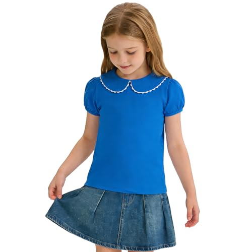 Image of 12M-14Y Toddler Baby Girls Peter Pan Collar Blouse Kids Girl Solid Color Puff Sleeve T-Shirts Casual Tee Tops
