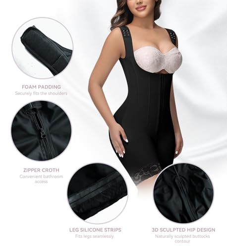 Image of SHAPSHE Fajas Colombianas Moldeadoras Open Bust Full Body Shaper with Bones | 9 Bones Waist Back Support, 3 Hooks Adjustable Compression, Stage 2 3 Faja Postpartum Post Surgery, Breathable Soft Fabric