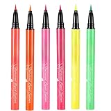 UV Shimmer Glow Liquid Eyeliner Set, 6 Colors Glitter Neon Colored Eyeliners Pen, High Pigmented, Waterproof Smudge-Proof and Long-Lasting Metallic Eye Makeup for Halloween Christmas,Shimmer Yellow