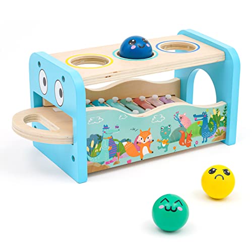 HOMCENT Xylophone Marteau en Bois, Jeu de Marteau avec Xylophone Jouet Musical Multifonctionnel pour Les Enfants de 1 à 3 Ans Cover