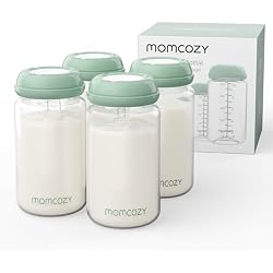 Momcozy Natural Baby Bottle, Wide-Neck, BPA Free Breast Milk Container, Storage Collection Bottle for Fridge & Milk Cooler, Breastfeeding Essential, 11 oz, 4 pcs