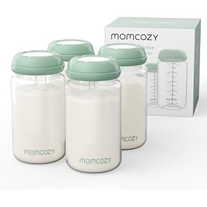 Momcozy Natural Baby Bottle, Wide-Neck, BPA Free Breast Milk Container, Storage Collection Bottle for Fridge & Milk Cooler, Breastfeeding Essential, 11 oz, 4 pcs