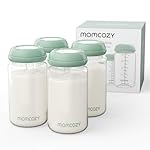Momcozy Natural Baby Bottle, 11oz Wide-Neck Breast Milk Container, BPA-Free Plastic, Compatible with Momcozy Breast Milk Cooler, 4PCS