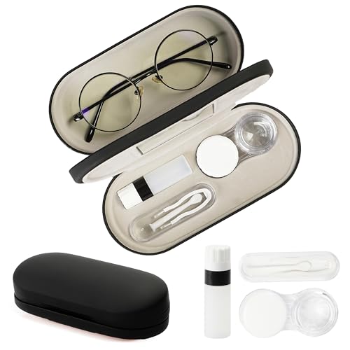 Lasiyanor 2 in 1 Eyeglass Case Portable Double Sided Contact Lens Box Multifunction With Tool for Travel Daily Outdoor
