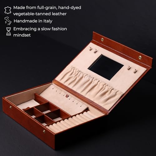 Image of Time Resistance Leather Jewelry Box - Full Grain Leather Organizer, Accessories Storage for Women - Jewelry Case (Cognac Brown)