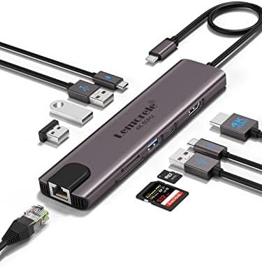 Lemorele USB C Hub, 10-in-1 USB C Dongle, USB-C Hub Multiport Adapter with HDMI 4K 60Hz, Gigabit Ethernet, 100W Power Delivery, 2 USB 3.0 Ports, SD/TF Card Reader for MacBook Pro/Air Type C Laptops